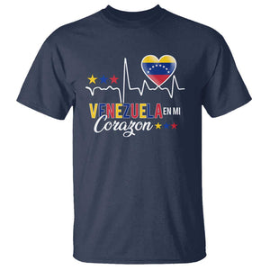 Venezuelan Pride T Shirt Venezuela En Mi Corazon Heartbeat Flag Star TS11 Navy Print Your Wear