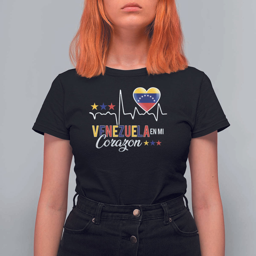 Venezuelan Pride T Shirt For Women Venezuela En Mi Corazon Heartbeat Flag Star TS11 Black Print Your Wear