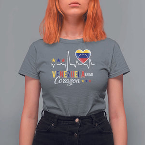 Venezuelan Pride T Shirt For Women Venezuela En Mi Corazon Heartbeat Flag Star TS11 Charcoal Print Your Wear