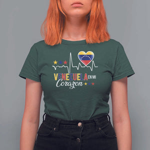 Venezuelan Pride T Shirt For Women Venezuela En Mi Corazon Heartbeat Flag Star TS11 Dark Forest Green Print Your Wear