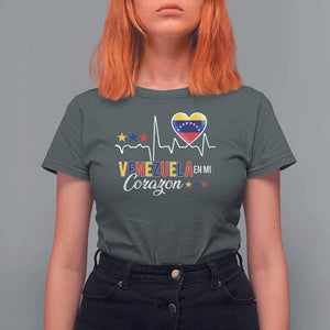 Venezuelan Pride T Shirt For Women Venezuela En Mi Corazon Heartbeat Flag Star TS11 Dark Heather Print Your Wear