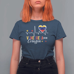 Venezuelan Pride T Shirt For Women Venezuela En Mi Corazon Heartbeat Flag Star TS11 Navy Print Your Wear