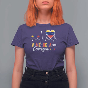 Venezuelan Pride T Shirt For Women Venezuela En Mi Corazon Heartbeat Flag Star TS11 Purple Print Your Wear