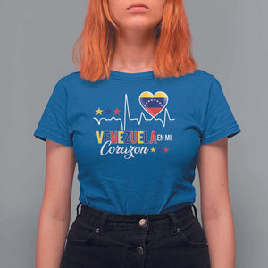 Venezuelan Pride T Shirt For Women Venezuela En Mi Corazon Heartbeat Flag Star TS11 Royal Blue Print Your Wear