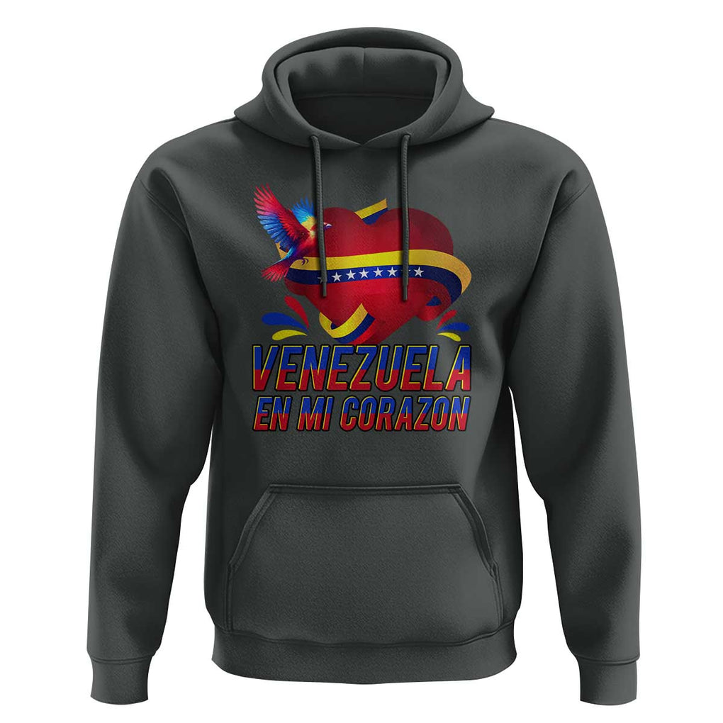 Venezuelan Pride Hoodie Venezuela En Mi Corazon Heart Flag Bird TS11 Dark Heather Print Your Wear