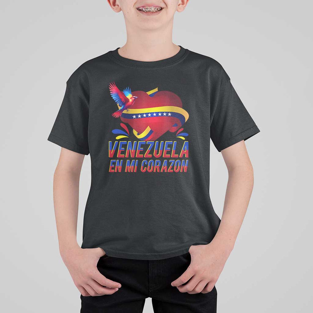 Venezuelan Pride T Shirt For Kid Venezuela En Mi Corazon Heart Flag Bird TS11 Black Print Your Wear