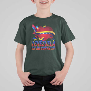 Venezuelan Pride T Shirt For Kid Venezuela En Mi Corazon Heart Flag Bird TS11 Dark Forest Green Print Your Wear