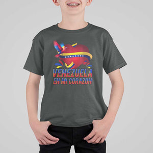 Venezuelan Pride T Shirt For Kid Venezuela En Mi Corazon Heart Flag Bird TS11 Dark Heather Print Your Wear