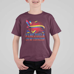 Venezuelan Pride T Shirt For Kid Venezuela En Mi Corazon Heart Flag Bird TS11 Maroon Print Your Wear