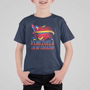 Venezuelan Pride T Shirt For Kid Venezuela En Mi Corazon Heart Flag Bird TS11 Navy Print Your Wear