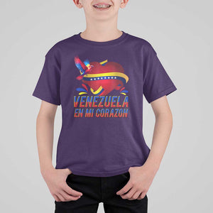 Venezuelan Pride T Shirt For Kid Venezuela En Mi Corazon Heart Flag Bird TS11 Purple Print Your Wear