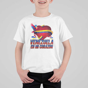 Venezuelan Pride T Shirt For Kid Venezuela En Mi Corazon Heart Flag Bird TS11 White Print Your Wear