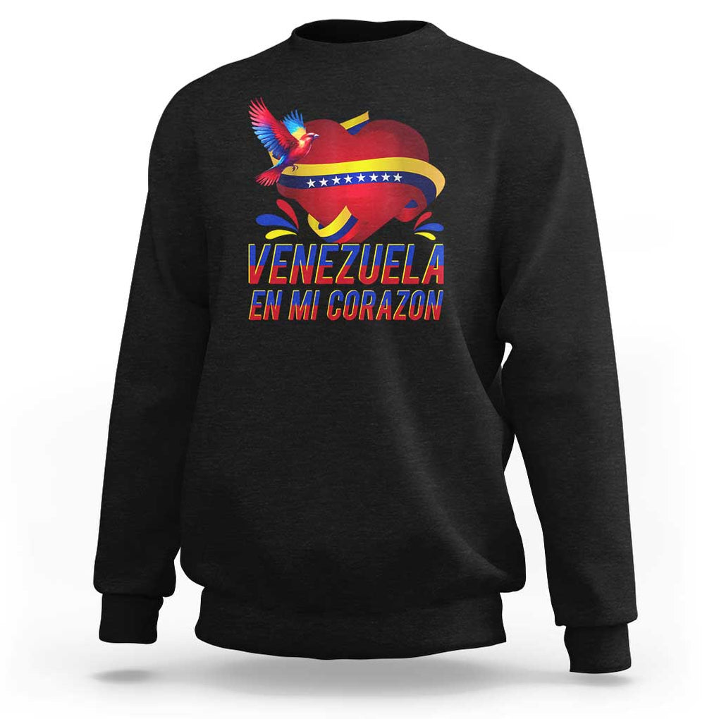 Venezuelan Pride Sweatshirt Venezuela En Mi Corazon Heart Flag Bird TS11 Black Print Your Wear