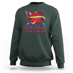 Venezuelan Pride Sweatshirt Venezuela En Mi Corazon Heart Flag Bird TS11 Dark Forest Green Print Your Wear