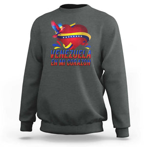 Venezuelan Pride Sweatshirt Venezuela En Mi Corazon Heart Flag Bird TS11 Dark Heather Print Your Wear