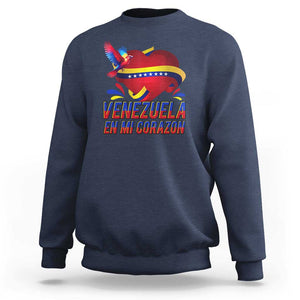 Venezuelan Pride Sweatshirt Venezuela En Mi Corazon Heart Flag Bird TS11 Navy Print Your Wear