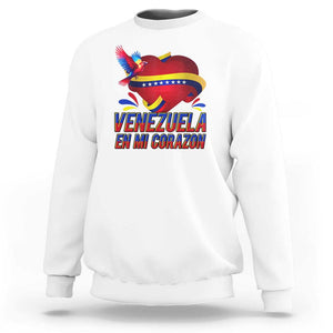 Venezuelan Pride Sweatshirt Venezuela En Mi Corazon Heart Flag Bird TS11 White Print Your Wear