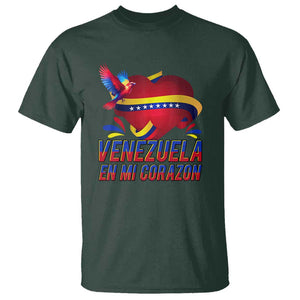 Venezuelan Pride T Shirt Venezuela En Mi Corazon Heart Flag Bird TS11 Dark Forest Green Print Your Wear