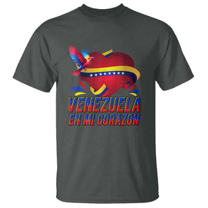 Venezuelan Pride T Shirt Venezuela En Mi Corazon Heart Flag Bird TS11 Dark Heather Print Your Wear