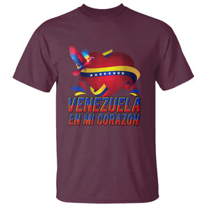 Venezuelan Pride T Shirt Venezuela En Mi Corazon Heart Flag Bird TS11 Maroon Print Your Wear