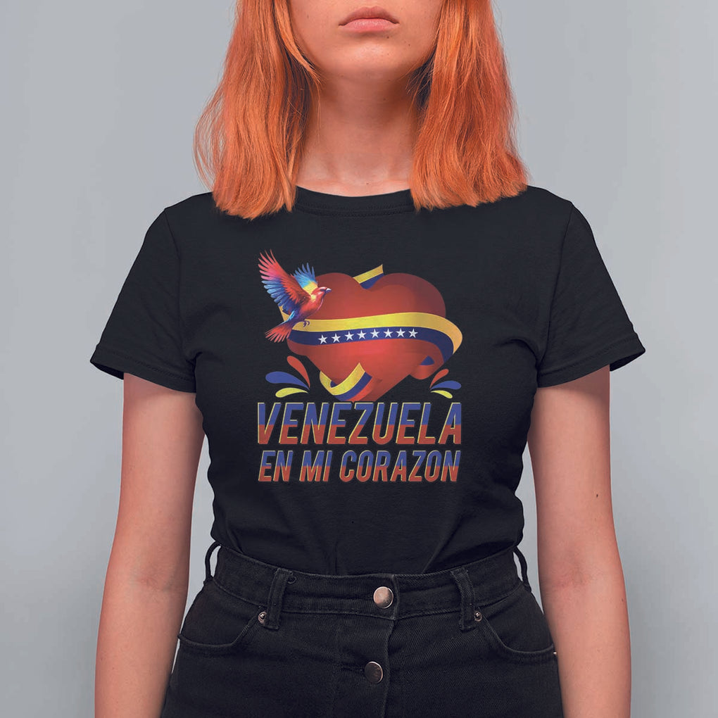 Venezuelan Pride T Shirt For Women Venezuela En Mi Corazon Heart Flag Bird TS11 Black Print Your Wear