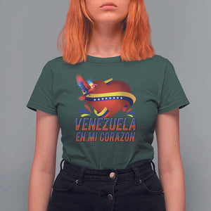 Venezuelan Pride T Shirt For Women Venezuela En Mi Corazon Heart Flag Bird TS11 Dark Forest Green Print Your Wear