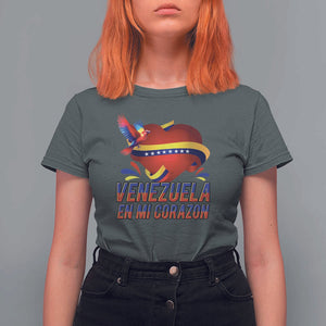 Venezuelan Pride T Shirt For Women Venezuela En Mi Corazon Heart Flag Bird TS11 Dark Heather Print Your Wear