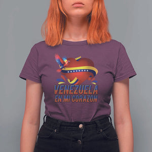 Venezuelan Pride T Shirt For Women Venezuela En Mi Corazon Heart Flag Bird TS11 Maroon Print Your Wear