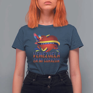 Venezuelan Pride T Shirt For Women Venezuela En Mi Corazon Heart Flag Bird TS11 Navy Print Your Wear