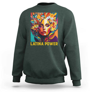 Latina Power Sweatshirt Hispanic Heritage Month Women Flowers Geometric Painting TS11 Dark Forest Green Print Your Wear