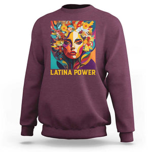 Latina Power Sweatshirt Hispanic Heritage Month Women Flowers Geometric Painting TS11 Maroon Print Your Wear