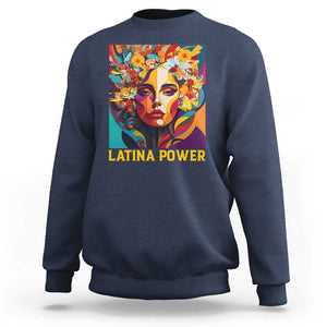 Latina Power Sweatshirt Hispanic Heritage Month Women Flowers Geometric Painting TS11 Navy Print Your Wear