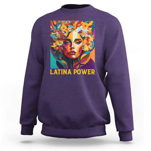 Latina Power Sweatshirt Hispanic Heritage Month Women Flowers Geometric Painting TS11 Purple Print Your Wear