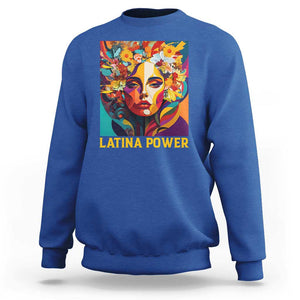 Latina Power Sweatshirt Hispanic Heritage Month Women Flowers Geometric Painting TS11 Royal Blue Print Your Wear