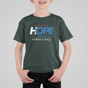 Harris Walz 2024 Supporter T Shirt For Kid Hope Ope Presidential Election Stars TS11 Dark Forest Green Print Your Wear