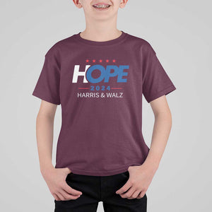 Harris Walz 2024 Supporter T Shirt For Kid Hope Ope Presidential Election Stars TS11 Maroon Print Your Wear