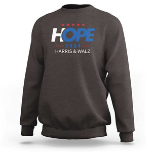 Harris Walz 2024 Supporter Sweatshirt Hope Ope Presidential Election Stars TS11 Dark Chocolate Print Your Wear