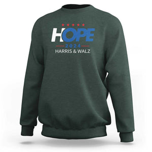 Harris Walz 2024 Supporter Sweatshirt Hope Ope Presidential Election Stars TS11 Dark Forest Green Print Your Wear