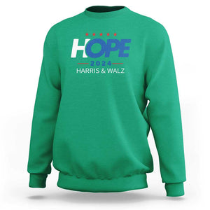 Harris Walz 2024 Supporter Sweatshirt Hope Ope Presidential Election Stars TS11 Irish Green Print Your Wear