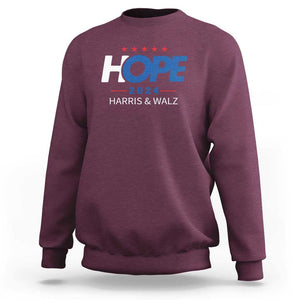 Harris Walz 2024 Supporter Sweatshirt Hope Ope Presidential Election Stars TS11 Maroon Print Your Wear