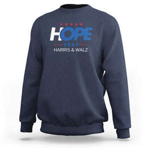 Harris Walz 2024 Supporter Sweatshirt Hope Ope Presidential Election Stars TS11 Navy Print Your Wear