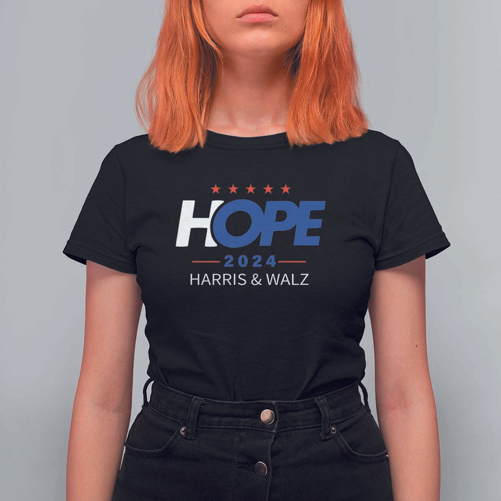 Harris Walz 2024 Supporter T Shirt For Women Hope Ope Presidential Election Stars TS11 Black Print Your Wear