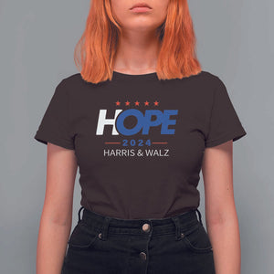 Harris Walz 2024 Supporter T Shirt For Women Hope Ope Presidential Election Stars TS11 Dark Chocolate Print Your Wear