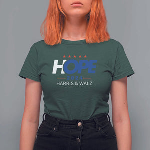 Harris Walz 2024 Supporter T Shirt For Women Hope Ope Presidential Election Stars TS11 Dark Forest Green Print Your Wear