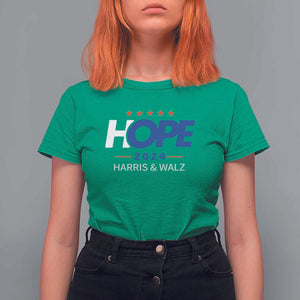 Harris Walz 2024 Supporter T Shirt For Women Hope Ope Presidential Election Stars TS11 Irish Green Print Your Wear