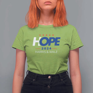 Harris Walz 2024 Supporter T Shirt For Women Hope Ope Presidential Election Stars TS11 Lime Print Your Wear