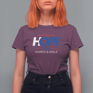 Harris Walz 2024 Supporter T Shirt For Women Hope Ope Presidential Election Stars TS11 Maroon Print Your Wear