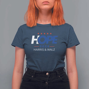 Harris Walz 2024 Supporter T Shirt For Women Hope Ope Presidential Election Stars TS11 Navy Print Your Wear