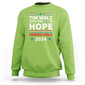 Harris Walz 2024 Supporter Sweatshirt Tim Walz Puts The Ope In Hope Stars TS11 Lime Print Your Wear