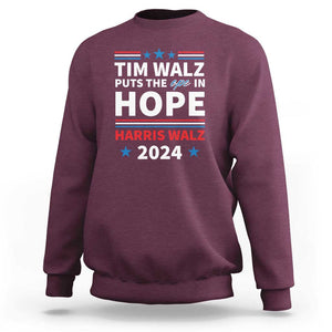 Harris Walz 2024 Supporter Sweatshirt Tim Walz Puts The Ope In Hope Stars TS11 Maroon Print Your Wear